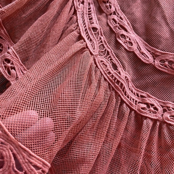 Free People Small Lace Trim Mesh Blouse Top Pink Romantic Fairycore babydoll - Picture 4 of 9